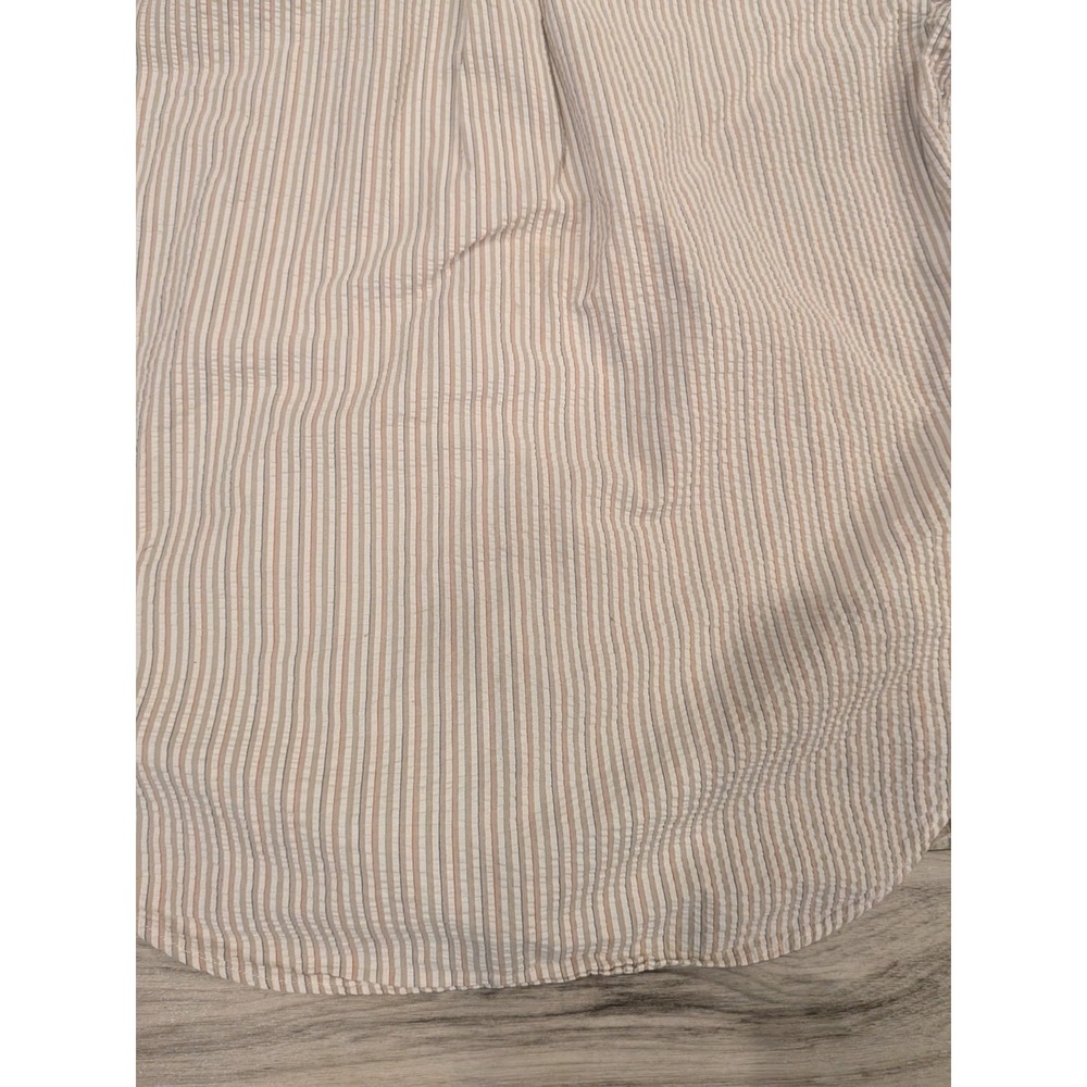 LL Bean Seersucker Shirt Mens L Tan Striped Short Sleeve Button Up Vintage USA - Picture 15 of 16